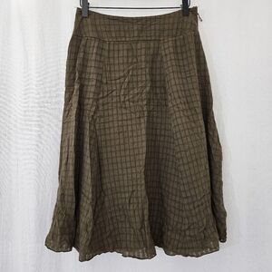 Laura Scott Checkered Fabric Midi Skirt in Olive Green Women's Size S